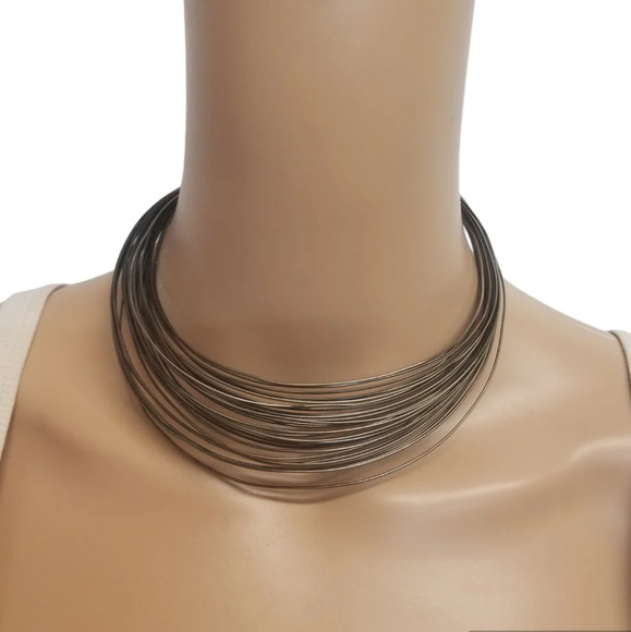 EXPRESS MULTILAYERED SILVERTONED STEEL WIRE COLLAR NECKLACE - Picture 1 of 5